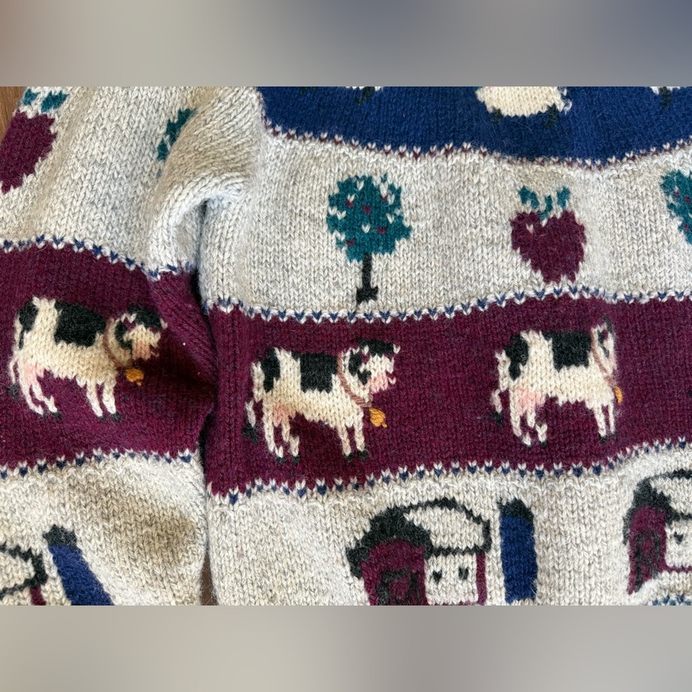 Vintage‎ Woolrich Women's Wool Knit Crewneck Sweater Size L Farm Animals Sheep - Picture 2 of 9